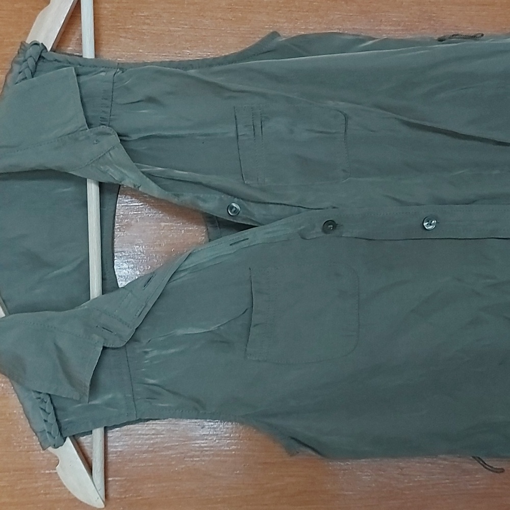 Sleeveless Olive Green Button-Up Tunic Top/mini Dress